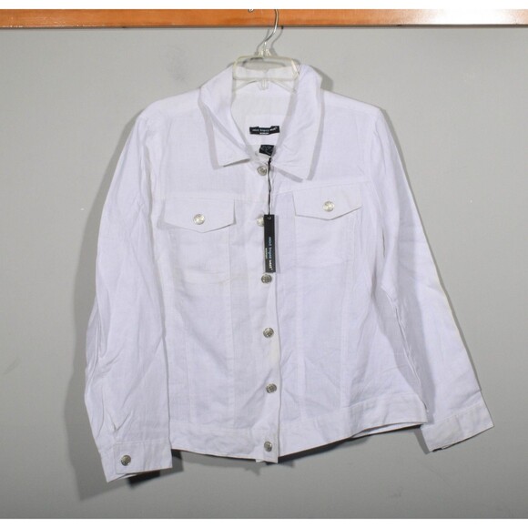 Saint Tropez West Jackets & Blazers - NWT Saint Tropez West 100% Linen White Button Front Jacket Shirt Sz 2X